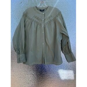 Max‎ Green Cotton Linen Crochet Lace Band Collar Blouse UK 20 EUR 46 Womens